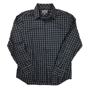 Johnston & Murphy Tailored Fit Black Blue Check Button Up L/S Shirt Men's Size L